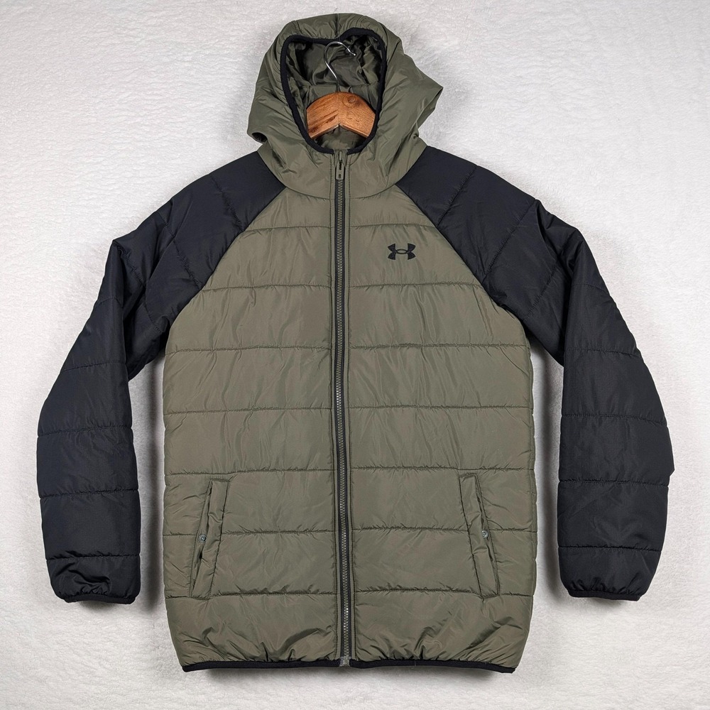 Under Armour Jacket Youth XL 18-20 Green Black Puffer Hooded Full Zip Insulated